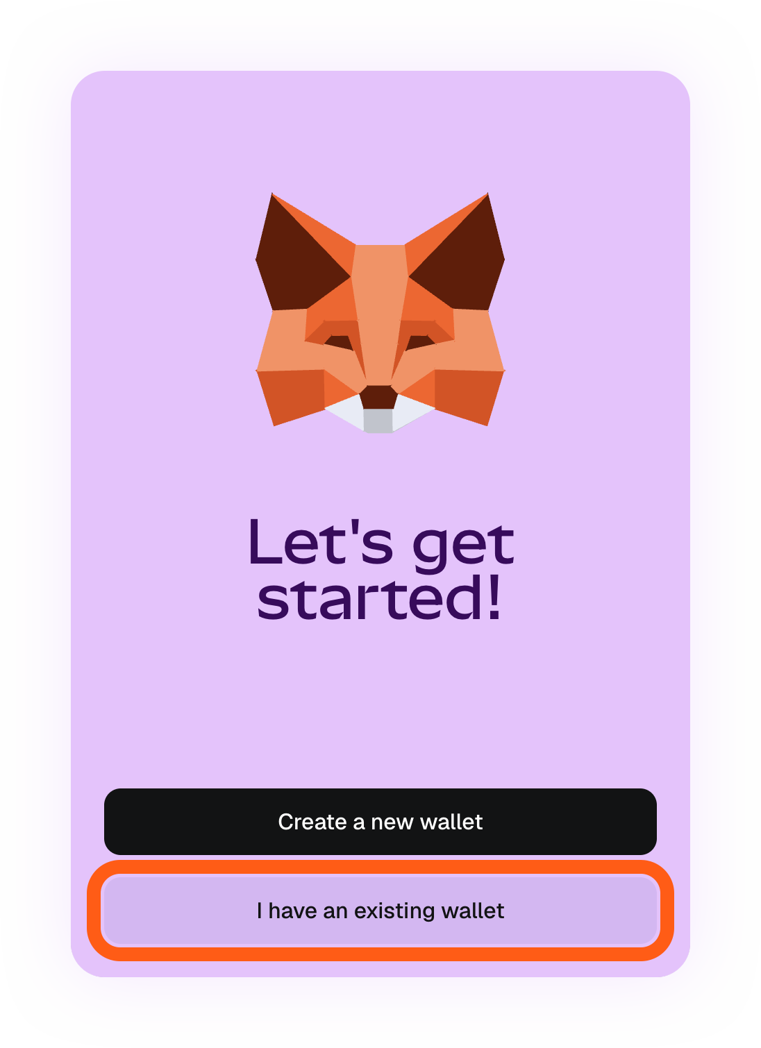 MetaMask extension onboarding existing wallet button