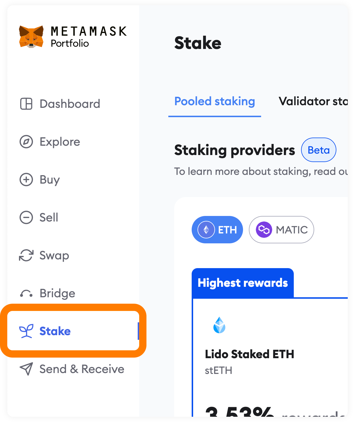 MetaMask Portfolio staking
tab