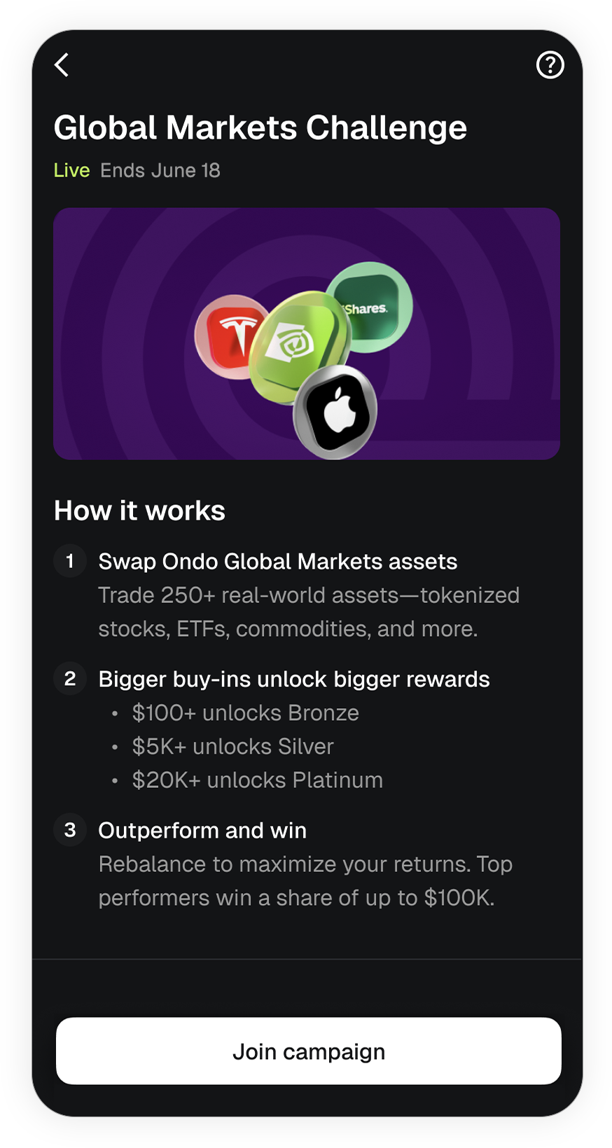 MetaMask mobile rewards Ondo global markets challenge campaign