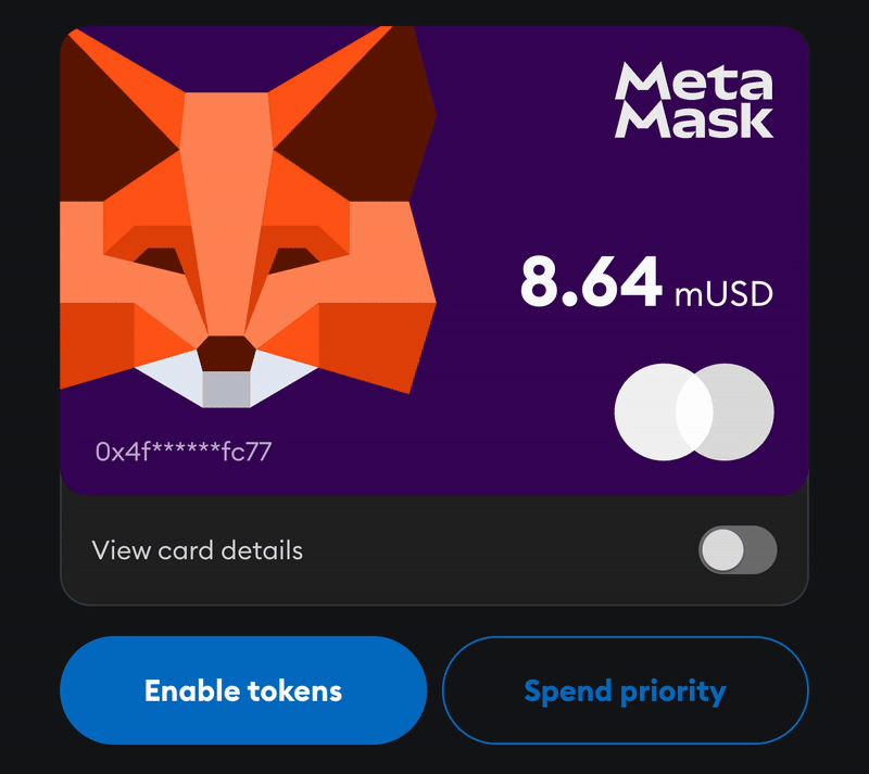 MetaMask Card view card details