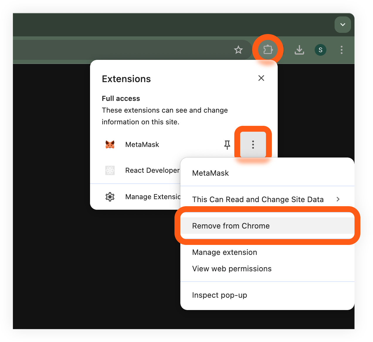 MetaMask Chrome extension remove from Chrome