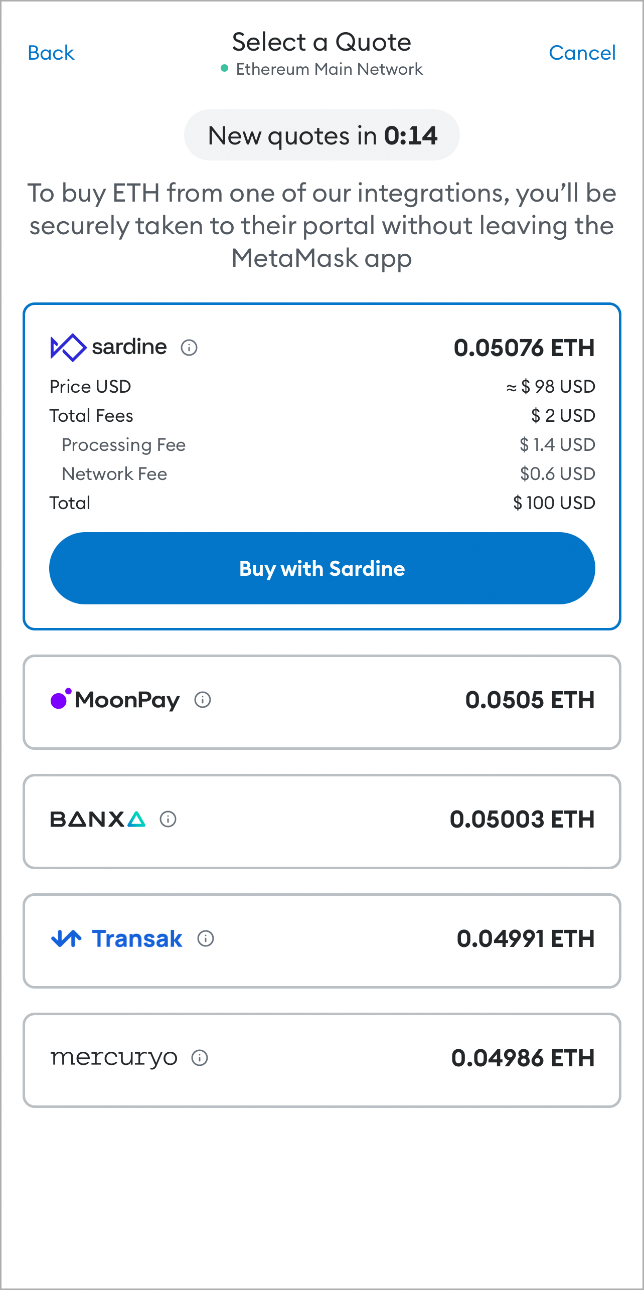 MetaMask select quote
mobile