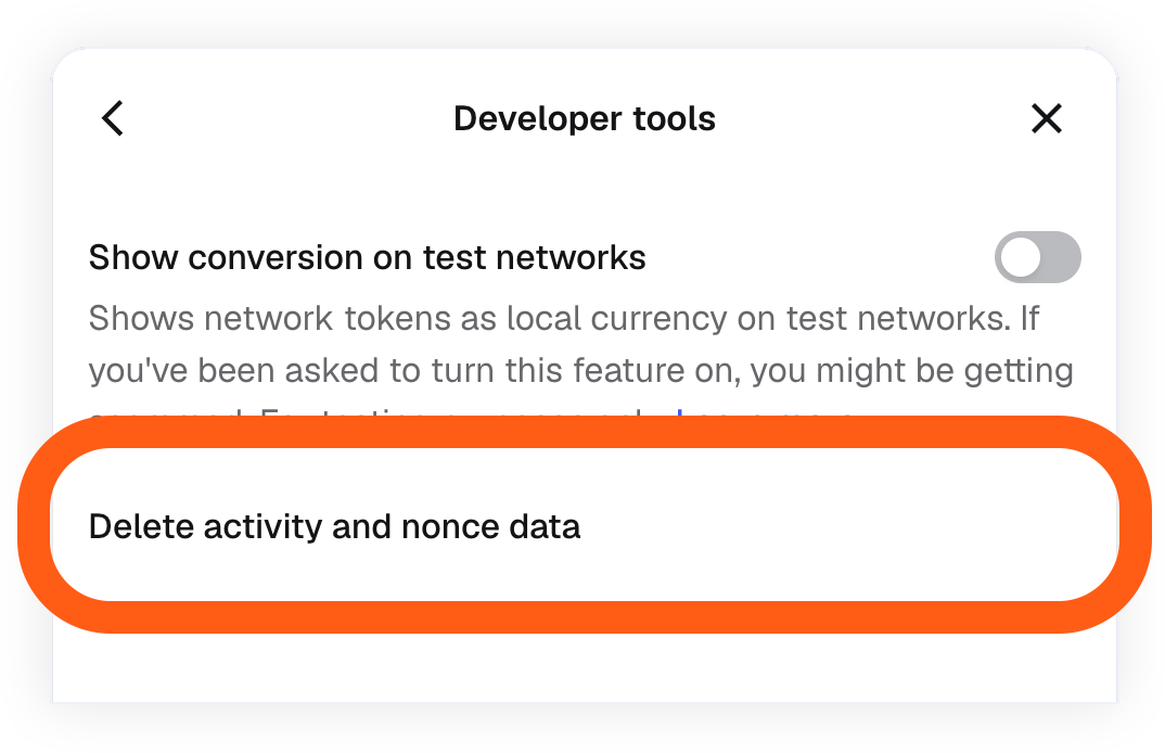 MetaMask extension delete activity and nonce data