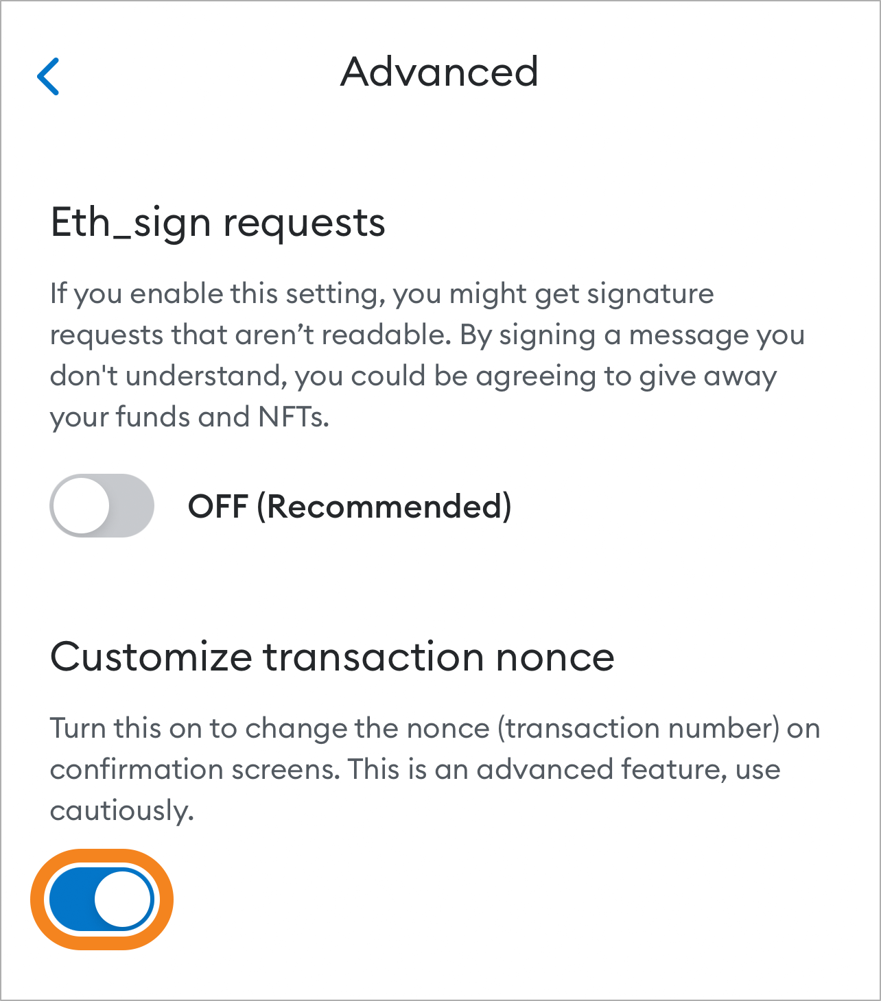 MetaMask customize transaction nonce settings
mobile