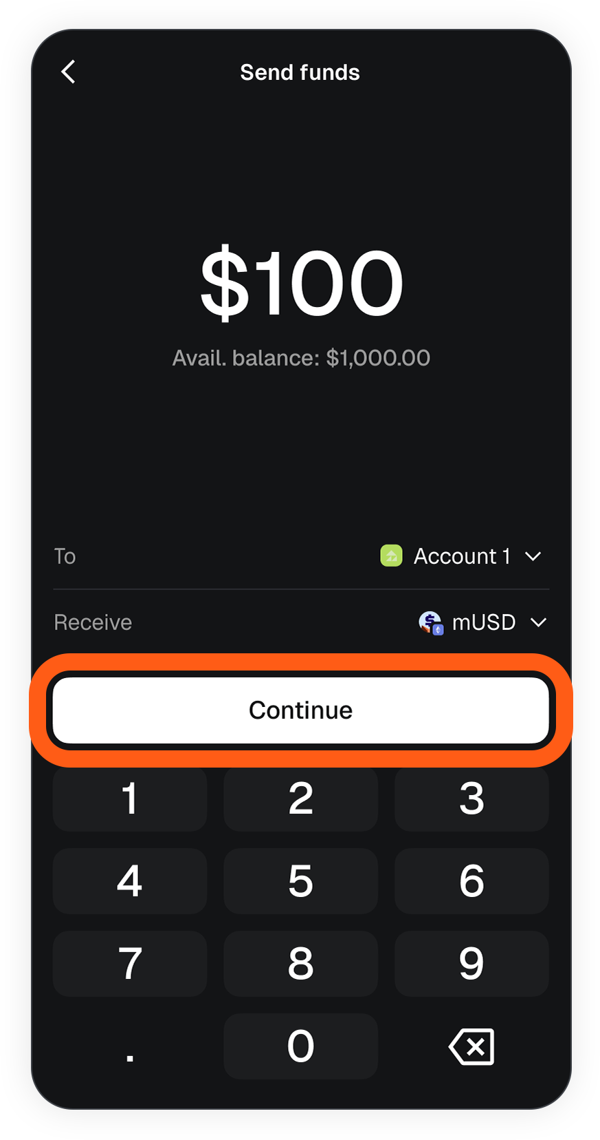 MetaMask mobile money account send funds to another account select amount
