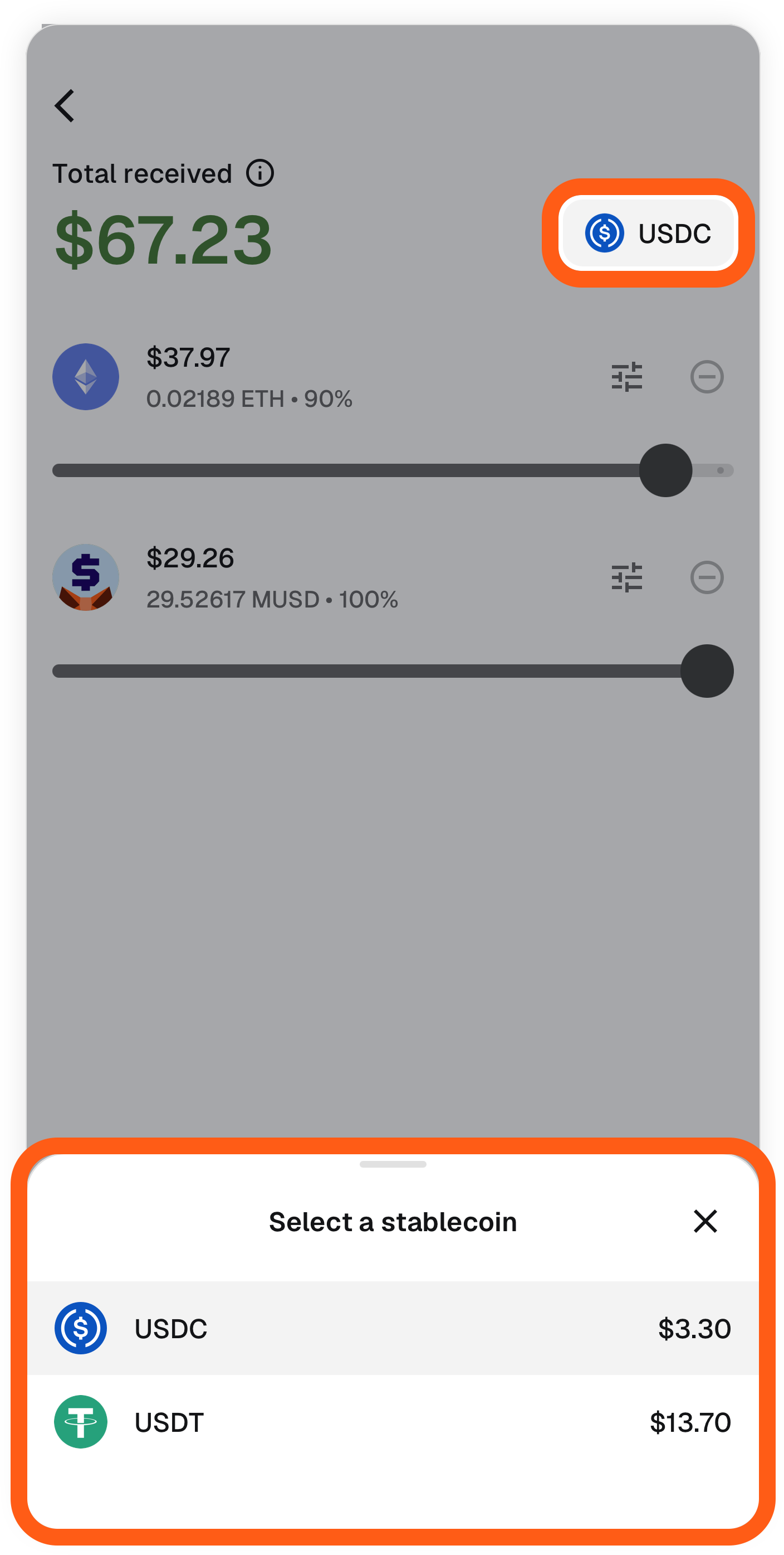MetaMask mobile batch sell select stablecoin to receive
