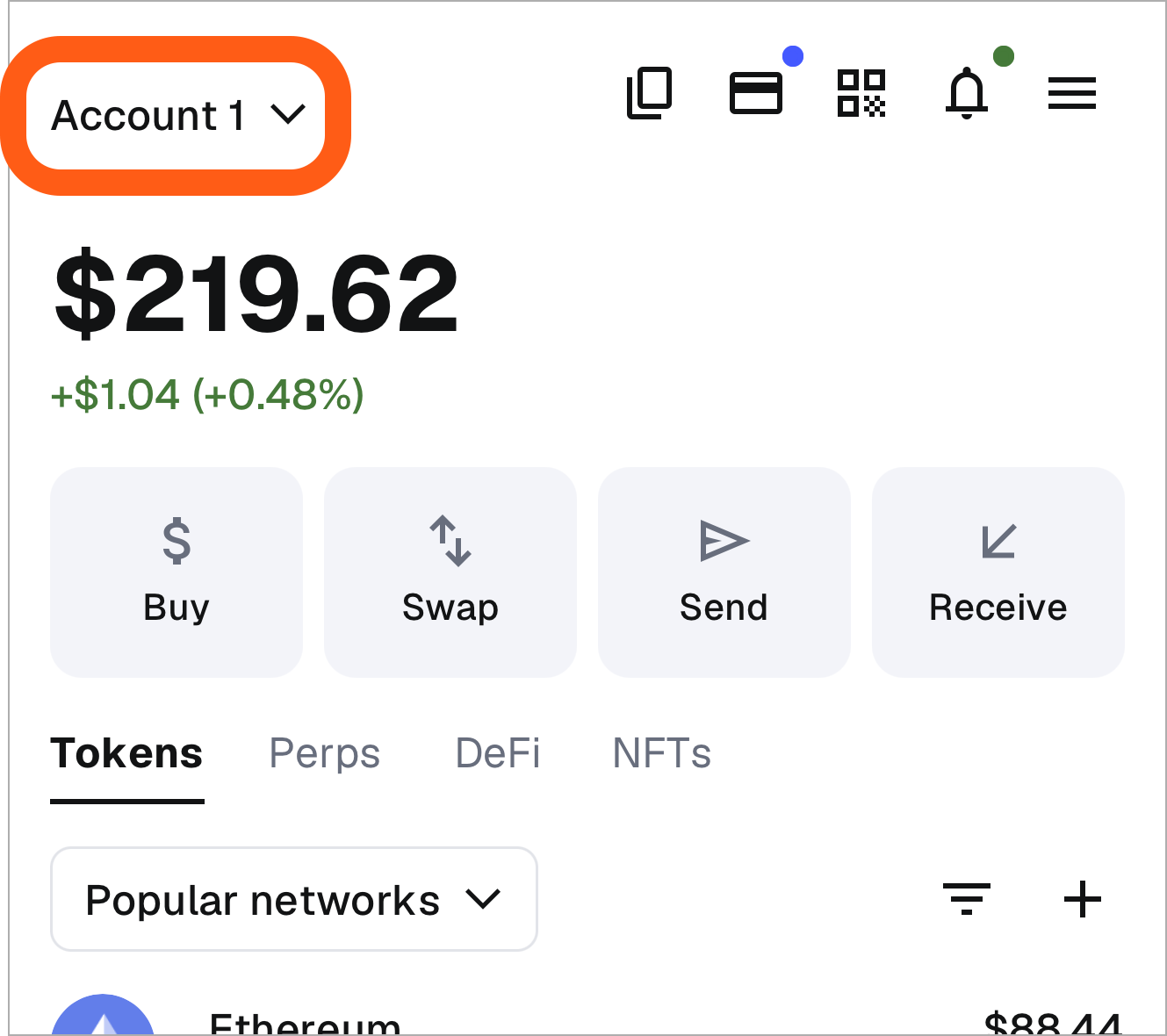 MetaMask mobile account selector