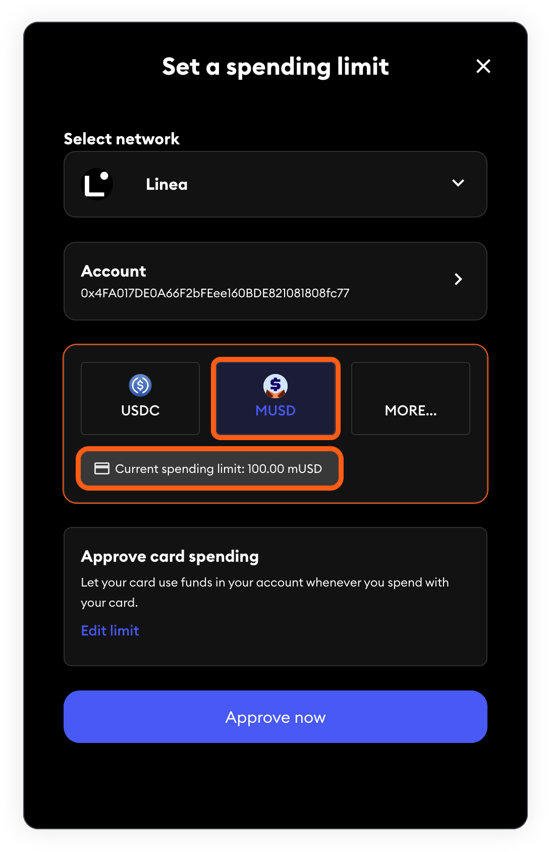 MetaMask Card mUSD spending limit