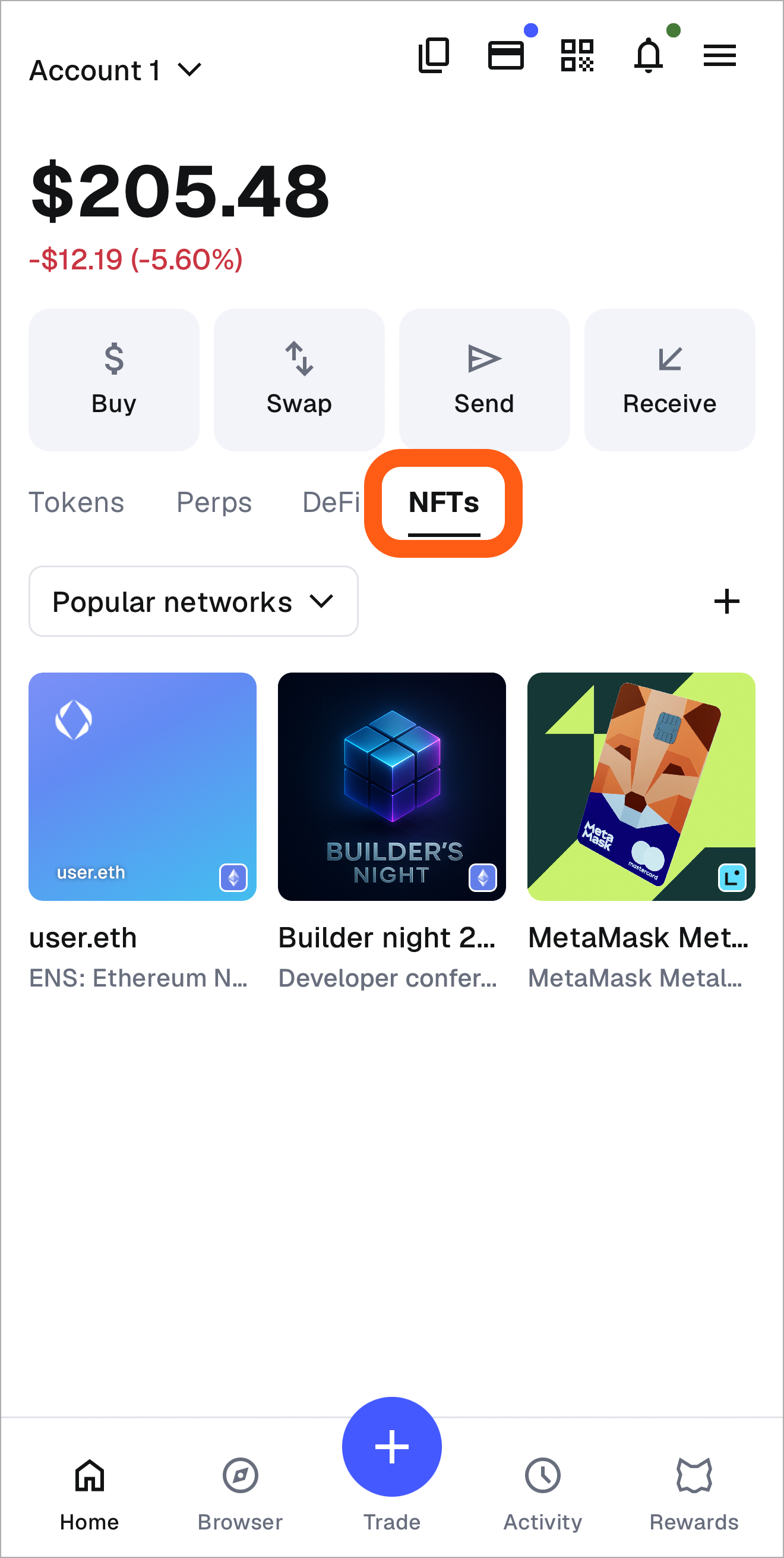 MetaMask Mobile NFT tab