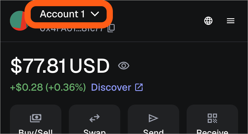 MetaMask extension locate account selector dropdown