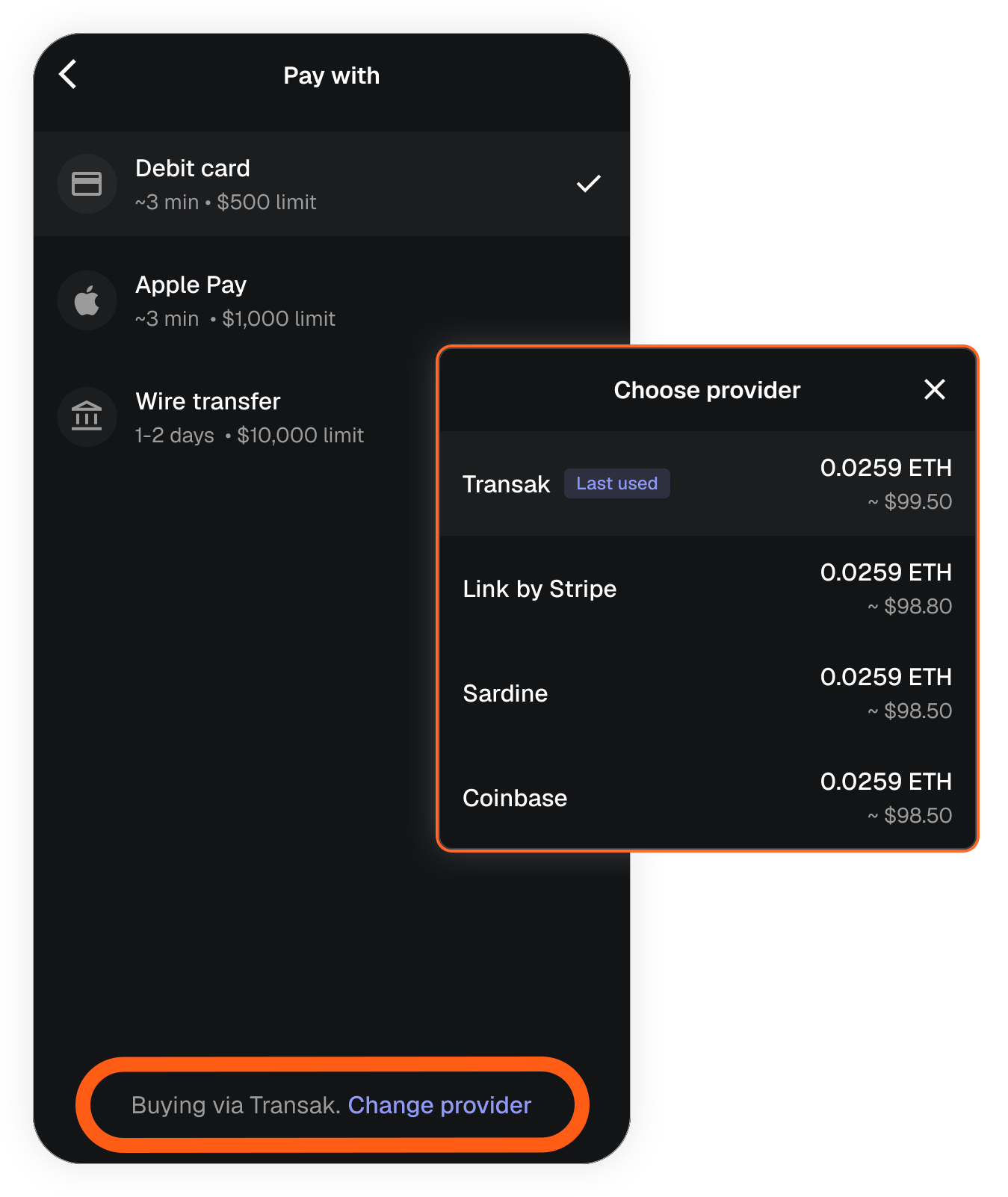 MetaMask Extension buy change provider