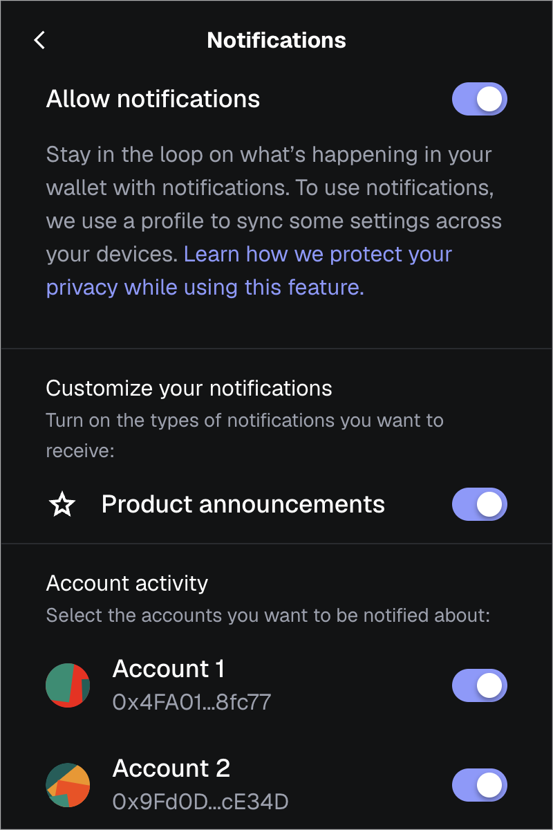 MetaMask extension locate notifications settings options