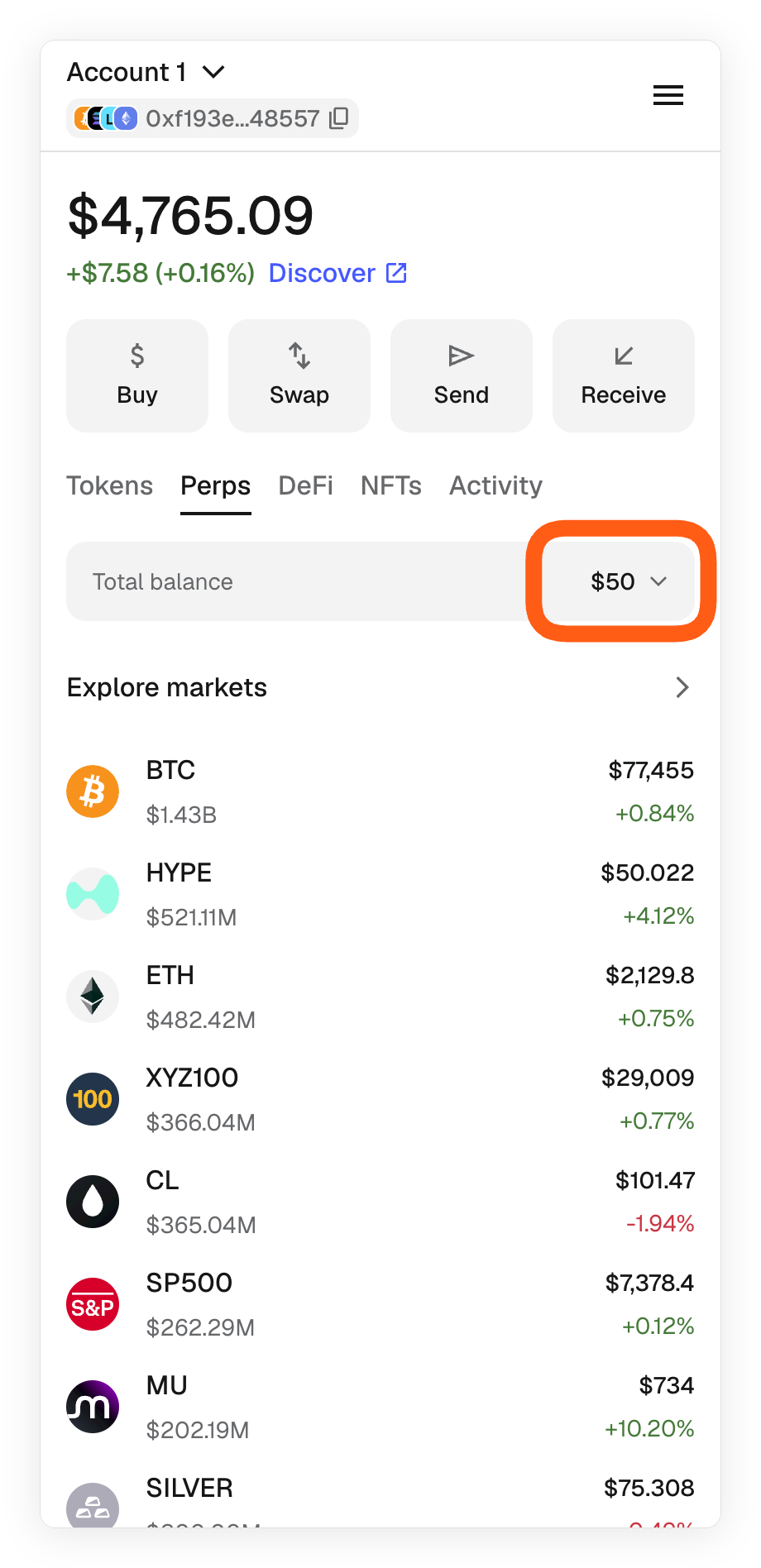 MetaMask extension perps balance