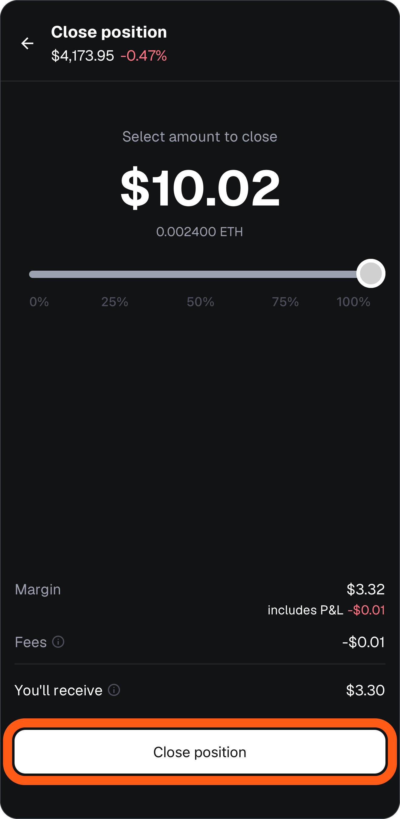 MetaMask Mobile perps close position confirmation screen