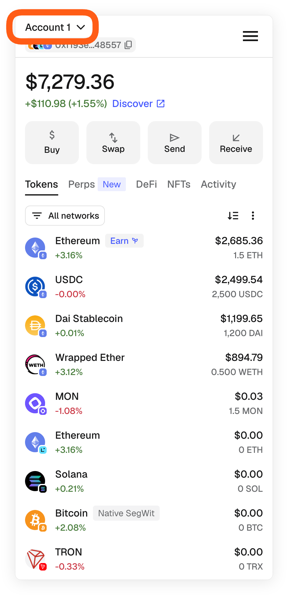 Metamask extension account selector