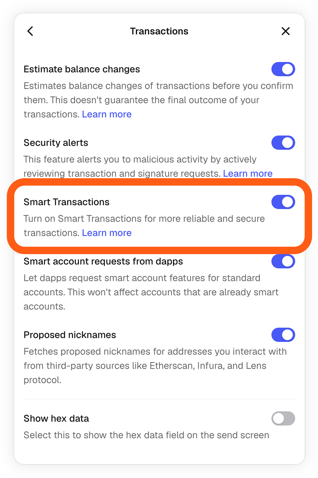 MetaMask extension locate settings toggle smart transactions