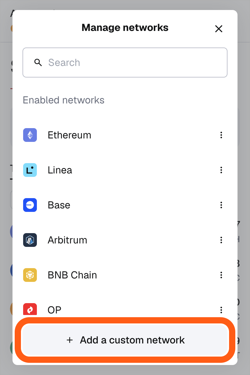 MetaMask extension networks menu add custom network button