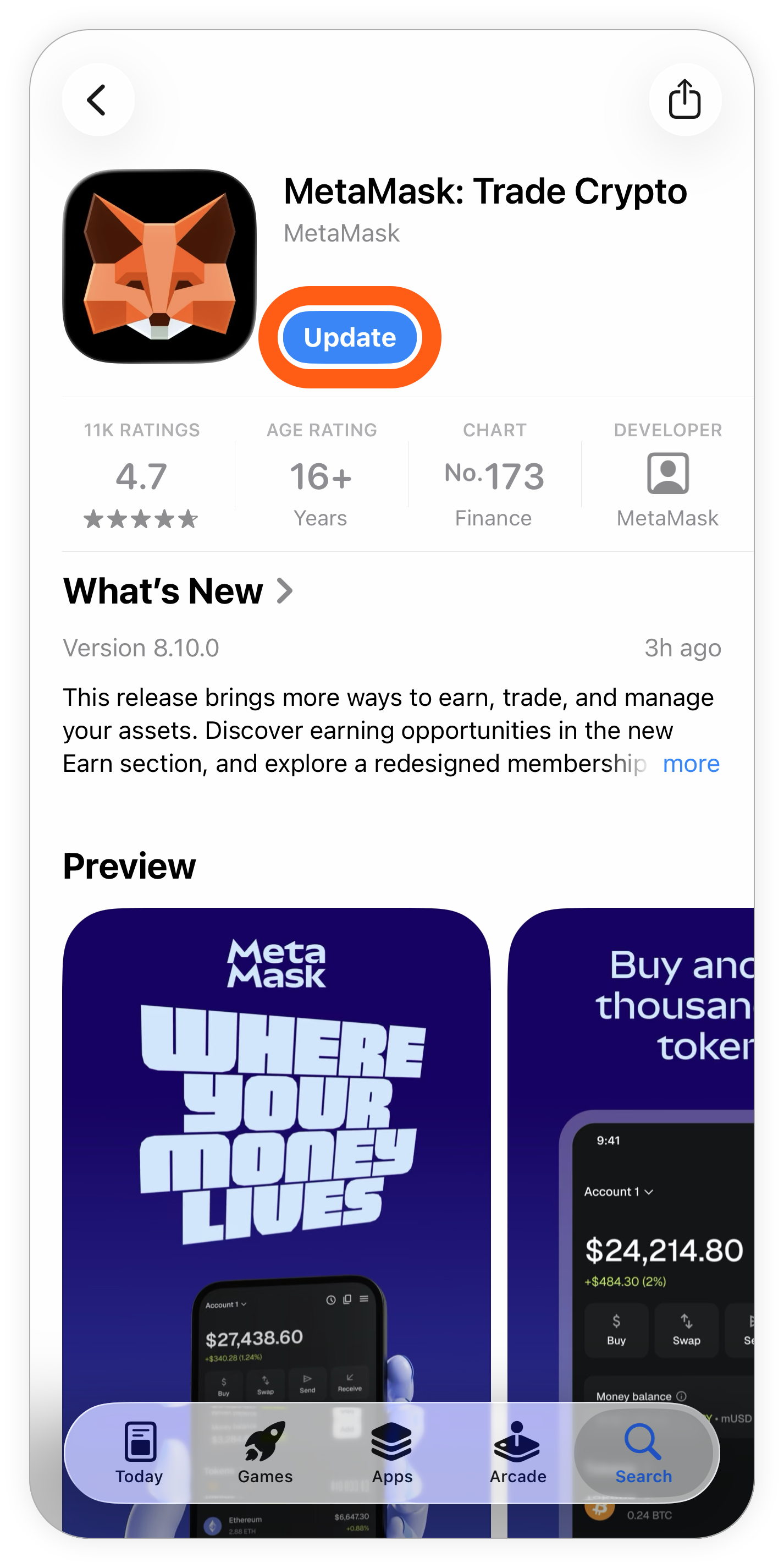 MetaMask Mobile iOS app store update metamask