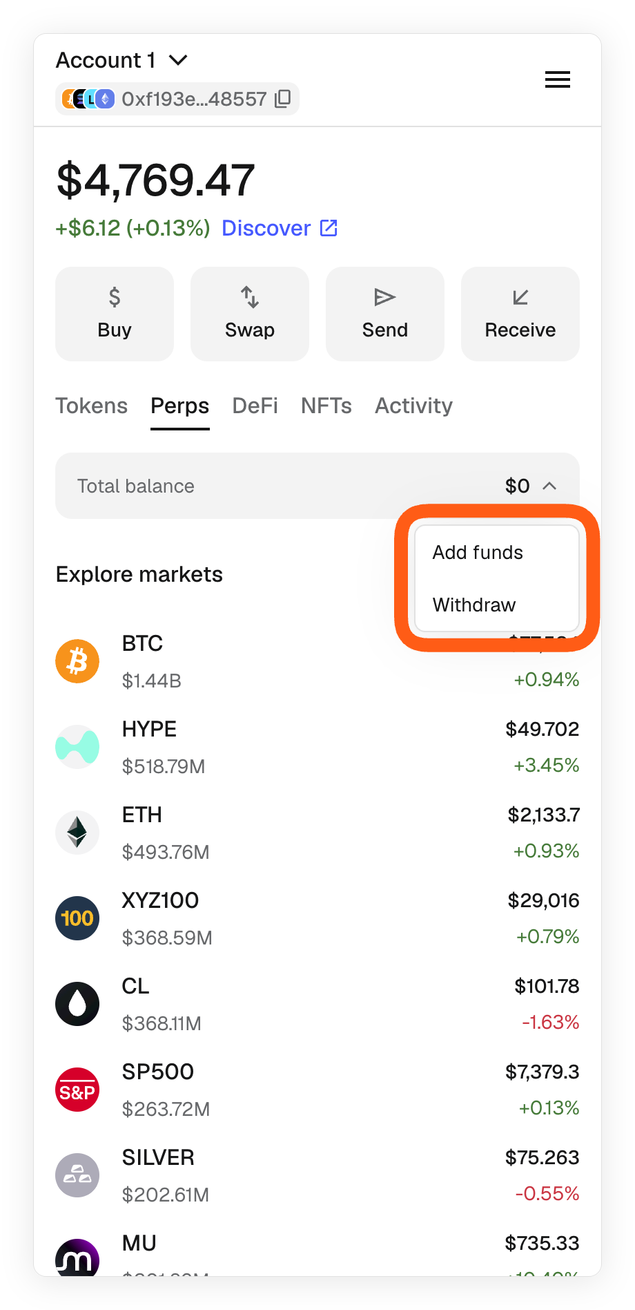 MetaMask extension perps add funds
