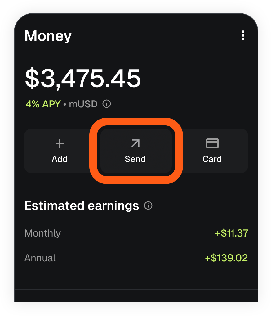MetaMask mobile money account send button