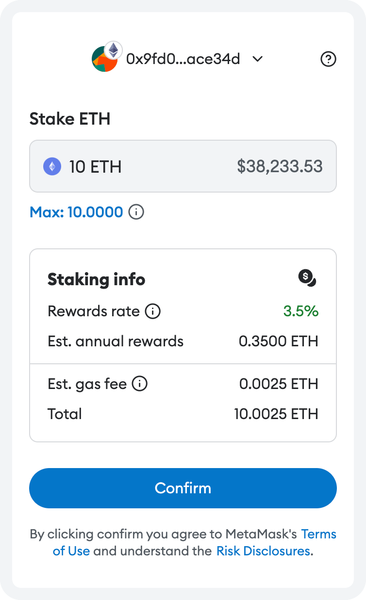 MetaMask Portfolio pooled staking amount
widget