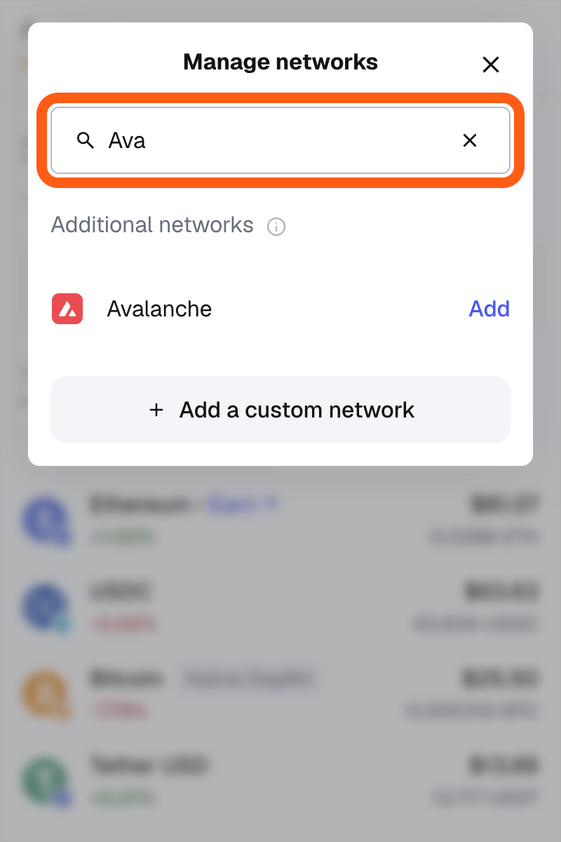 MetaMask extension networks menu search for network