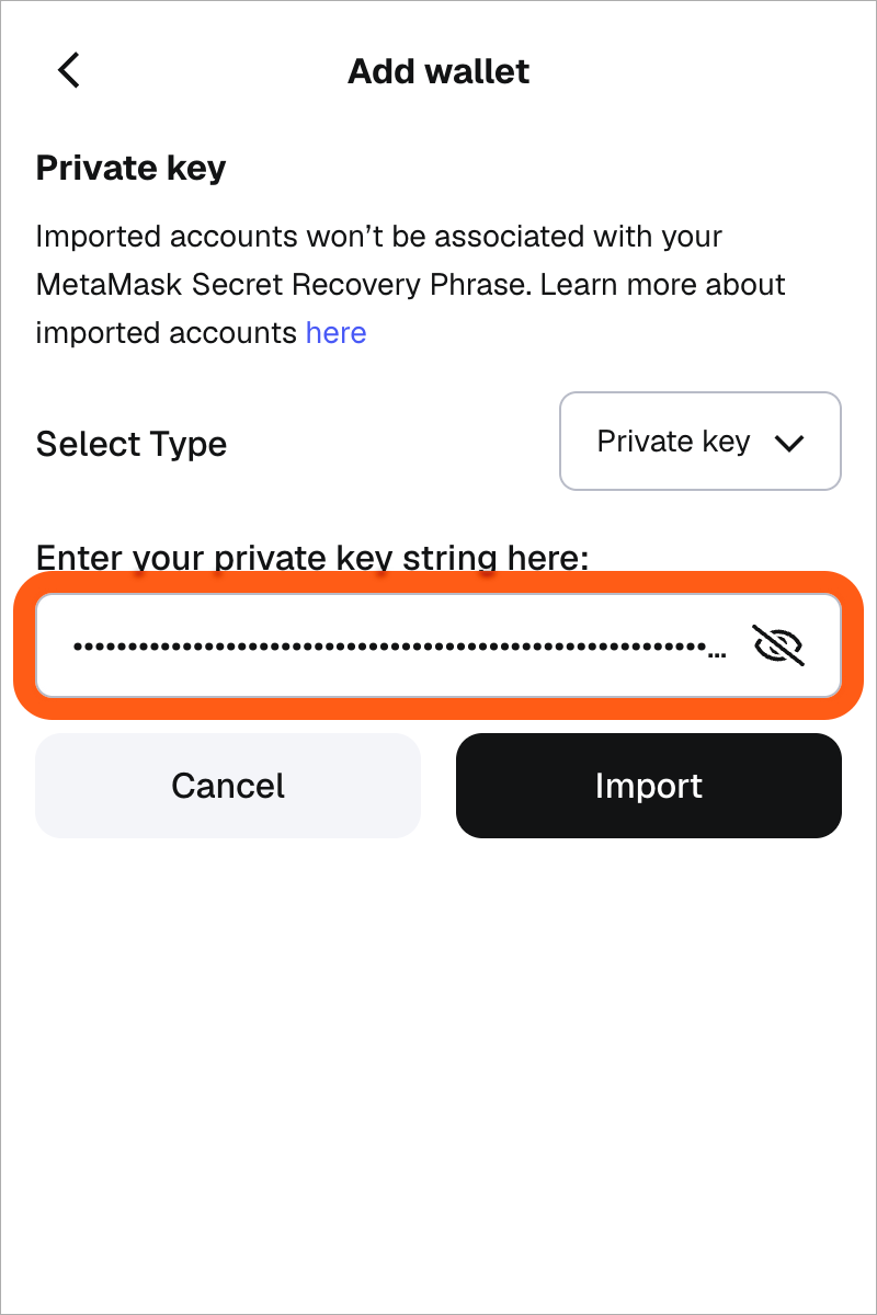 MetaMask extension add wallet private key