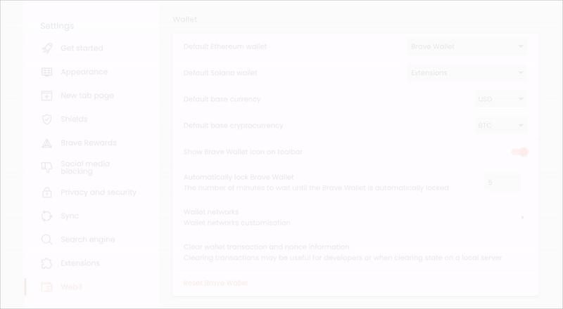 Brave wallet settings