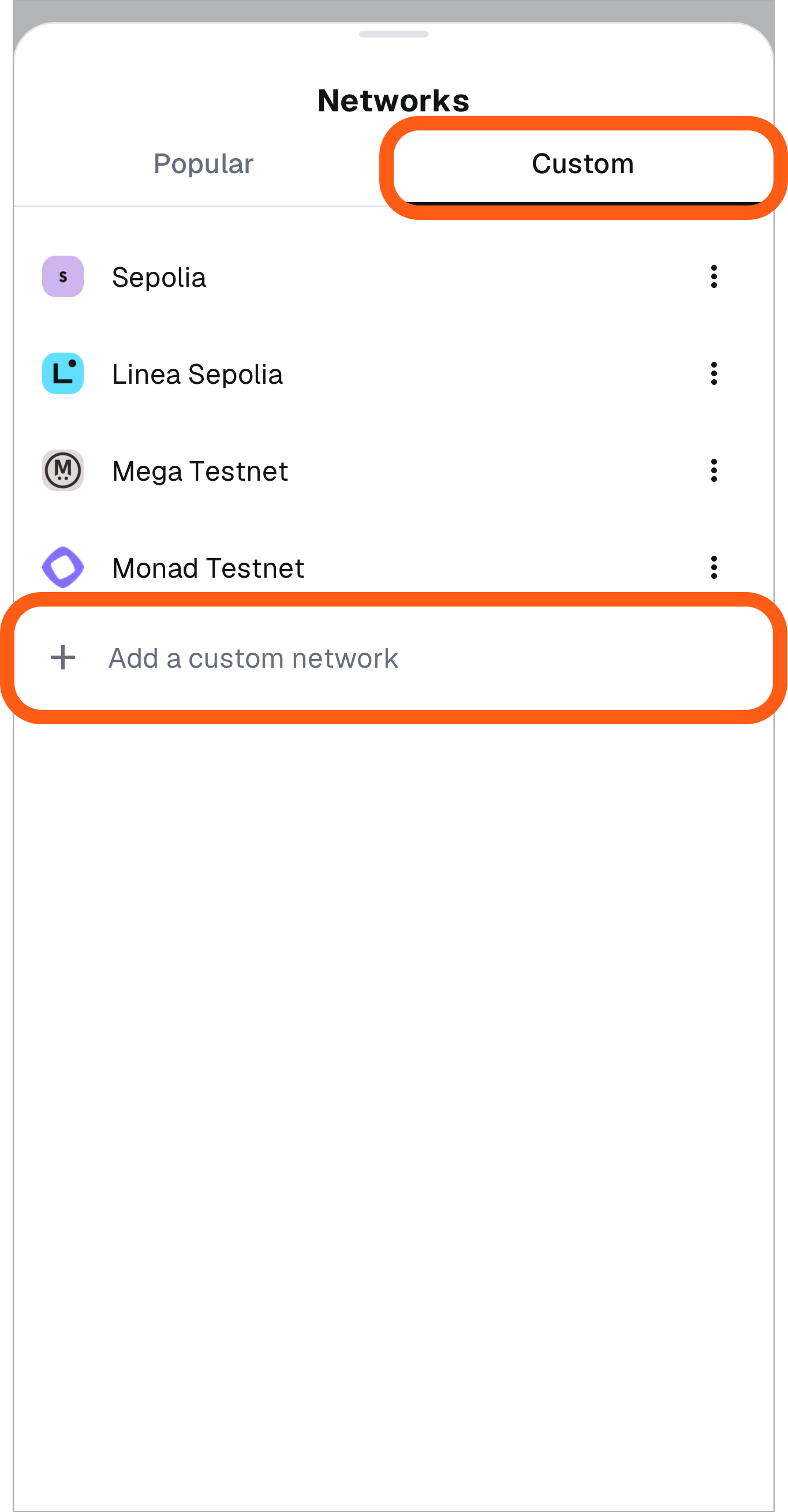 MetaMask mobile add custom network option
