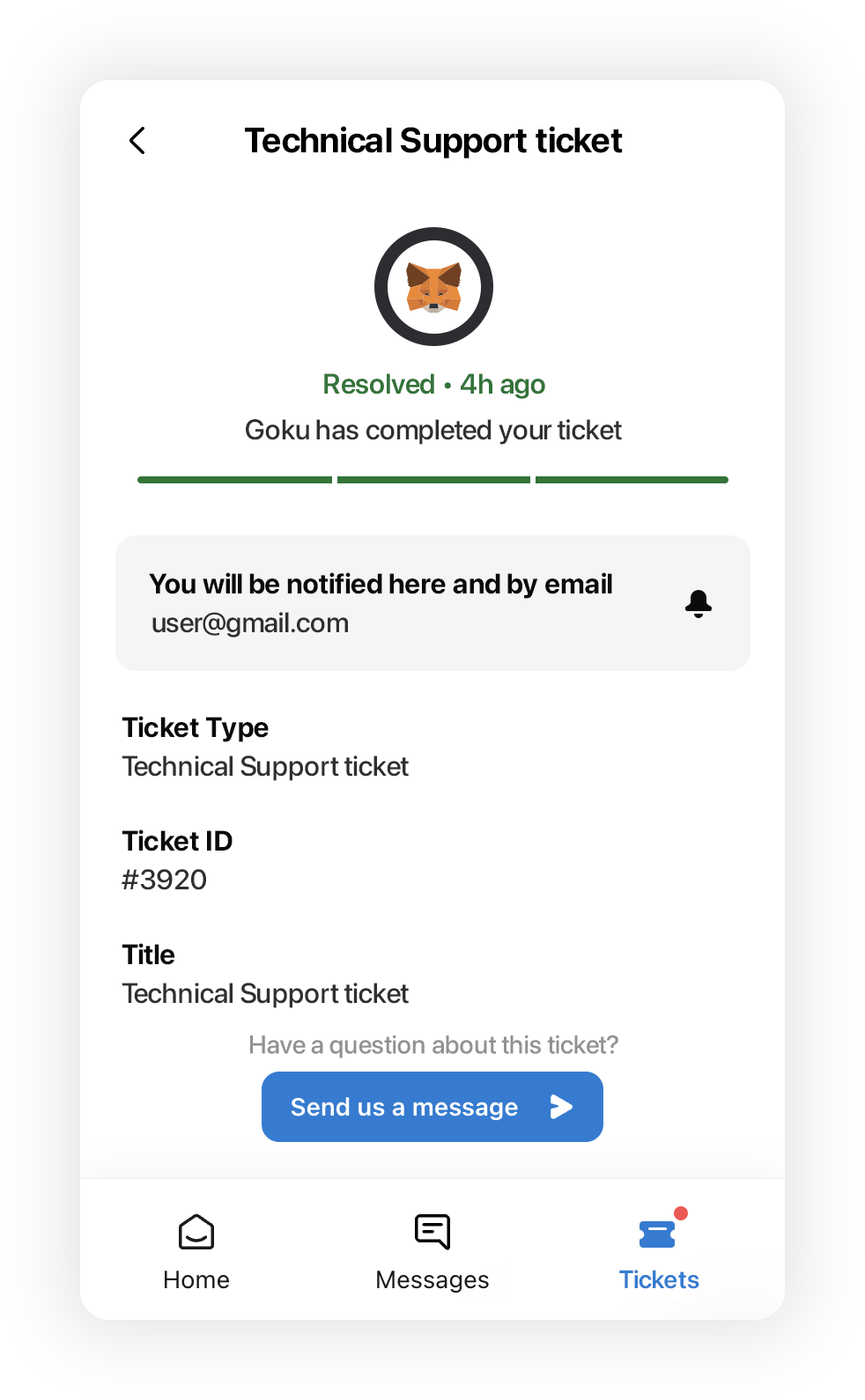 MetaMask intercom support ticket
details