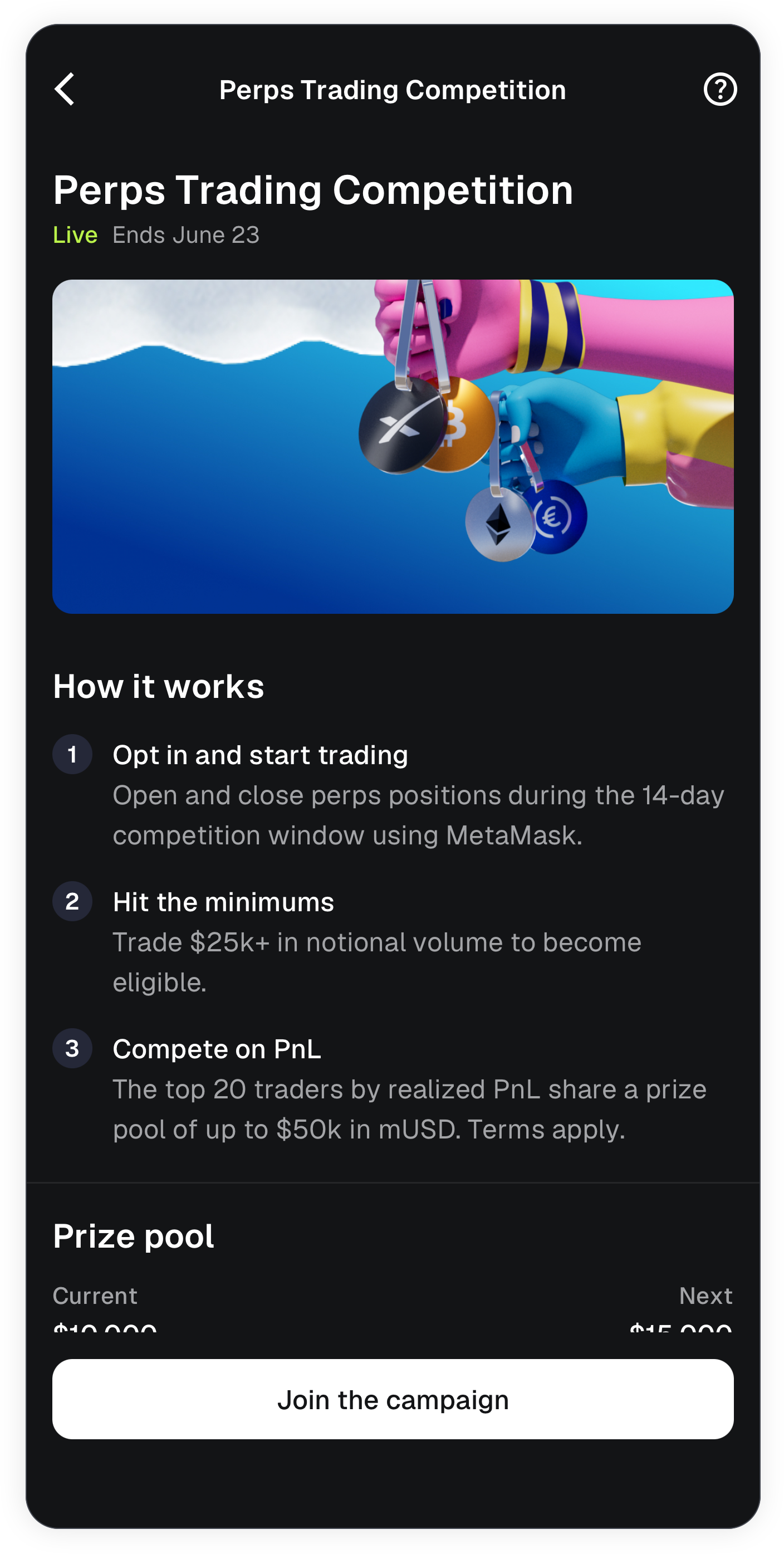 MetaMask mobile Rewards Perps Trading Competition campaign