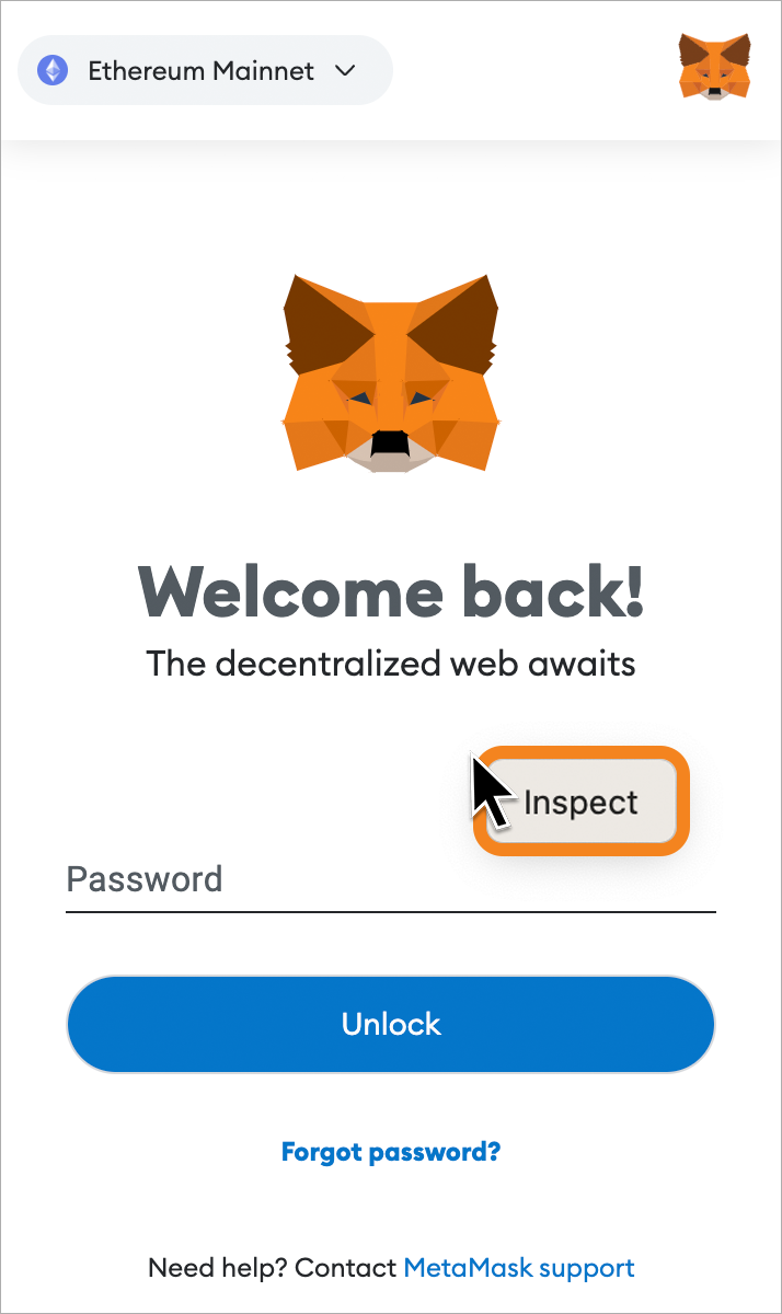 MetaMask inspect element