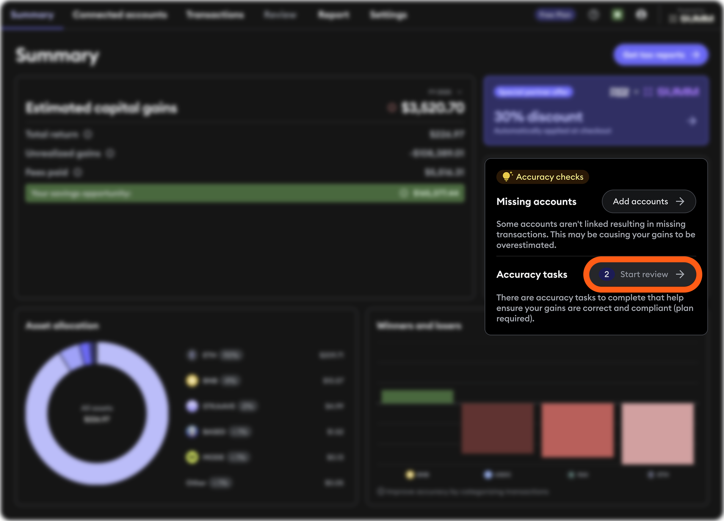 MetaMask Portfolio Summ tax report summary page accuracy tasks