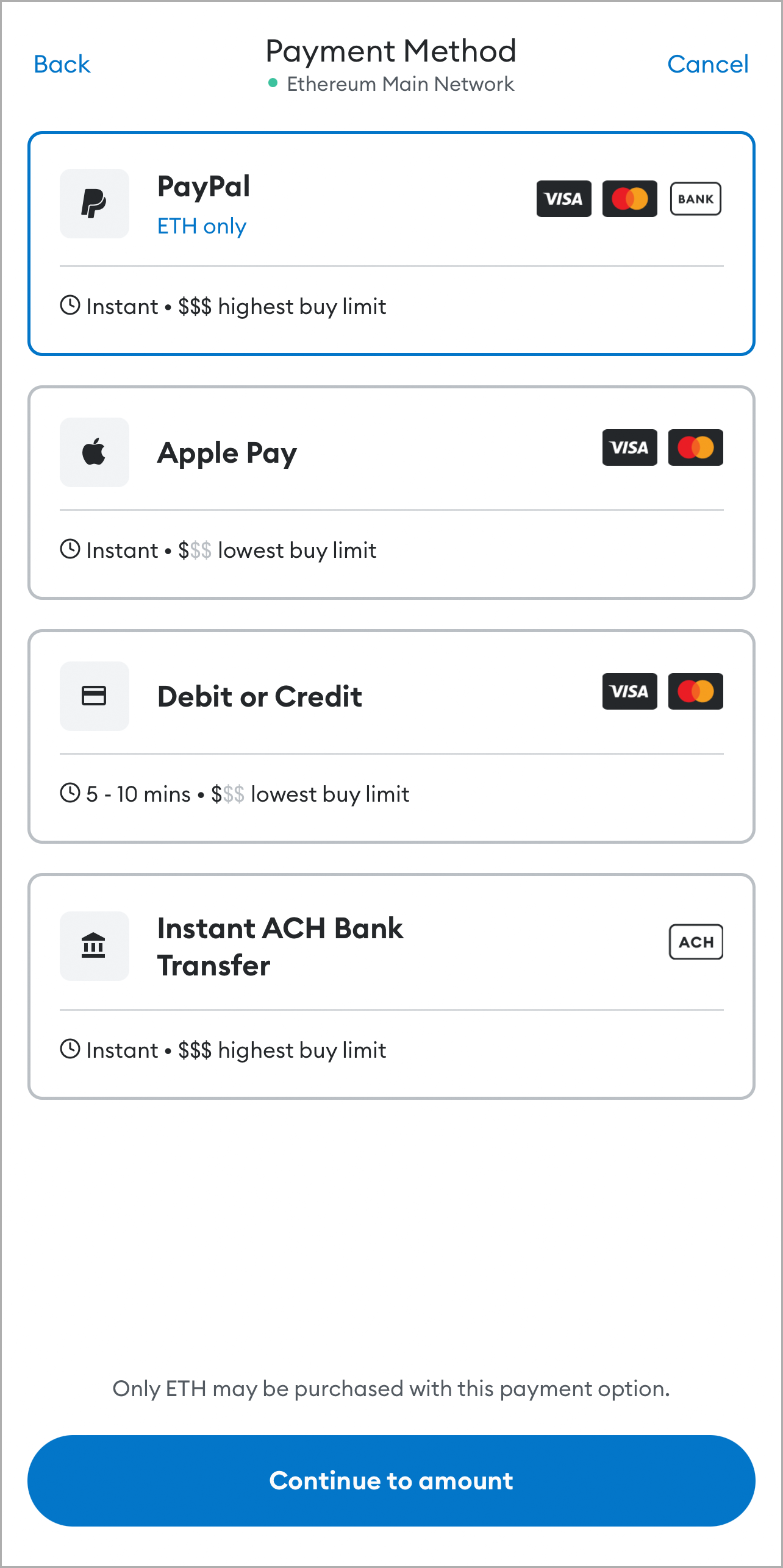 MetaMask select payment method
mobile