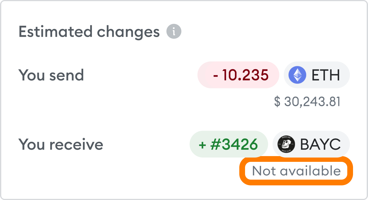 MetaMask estimated balance changes where the fiat value is not
available