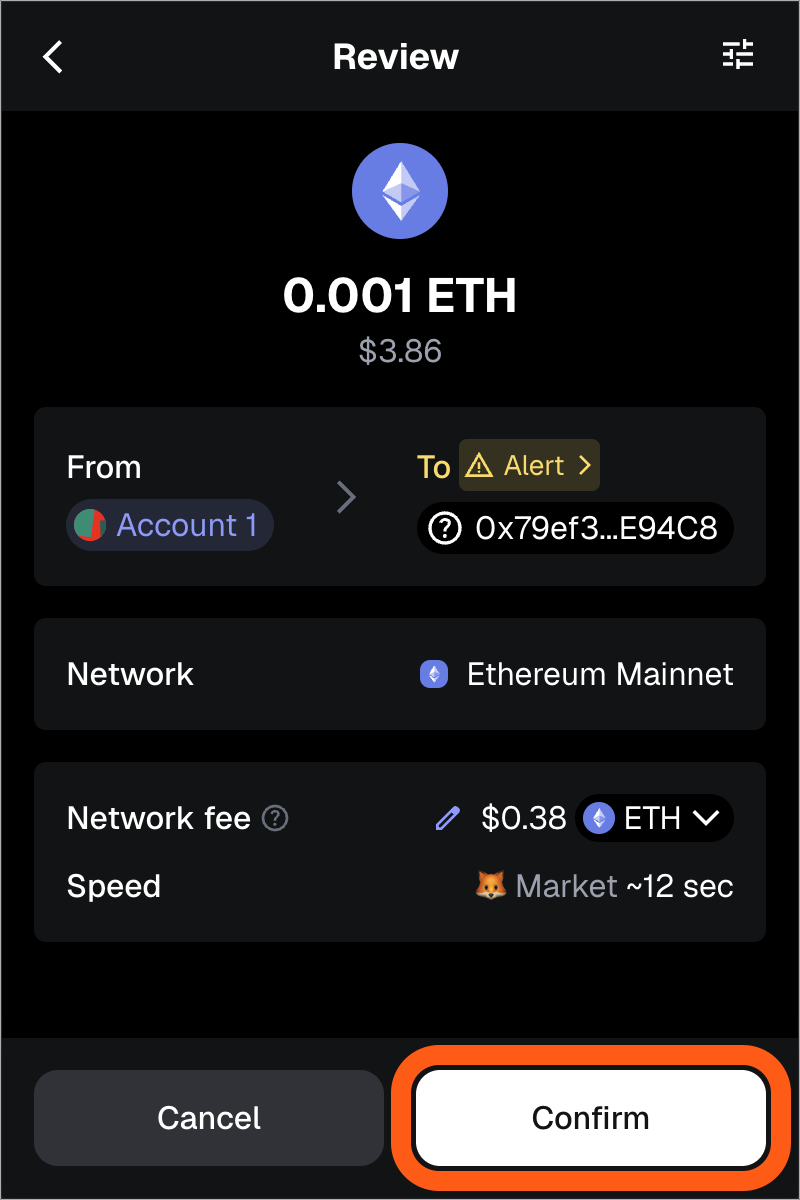 MetaMask extension confirm send
