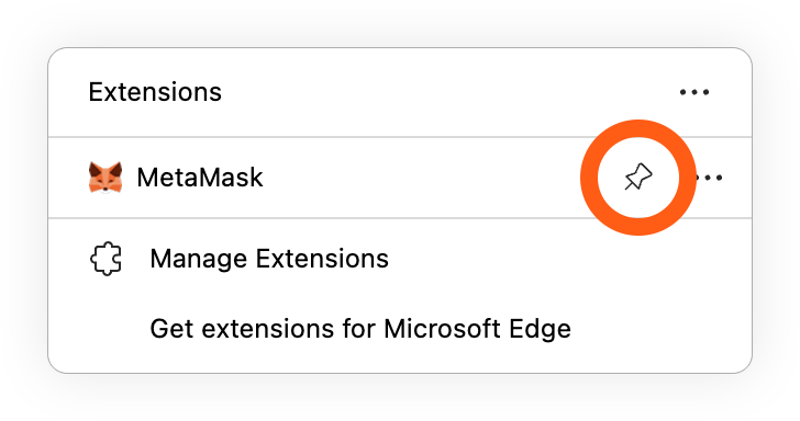 Microsoft Edge pin MetaMask extension