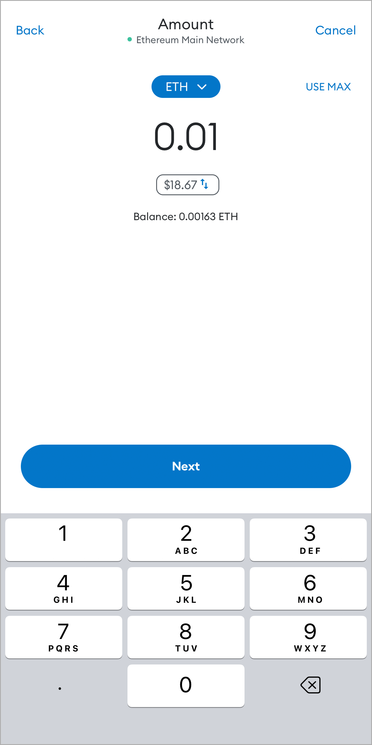 Envía tokens, elige cantidad móvil
MetaMask