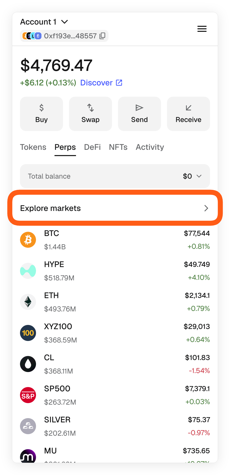 MetaMask extension perps explore markets