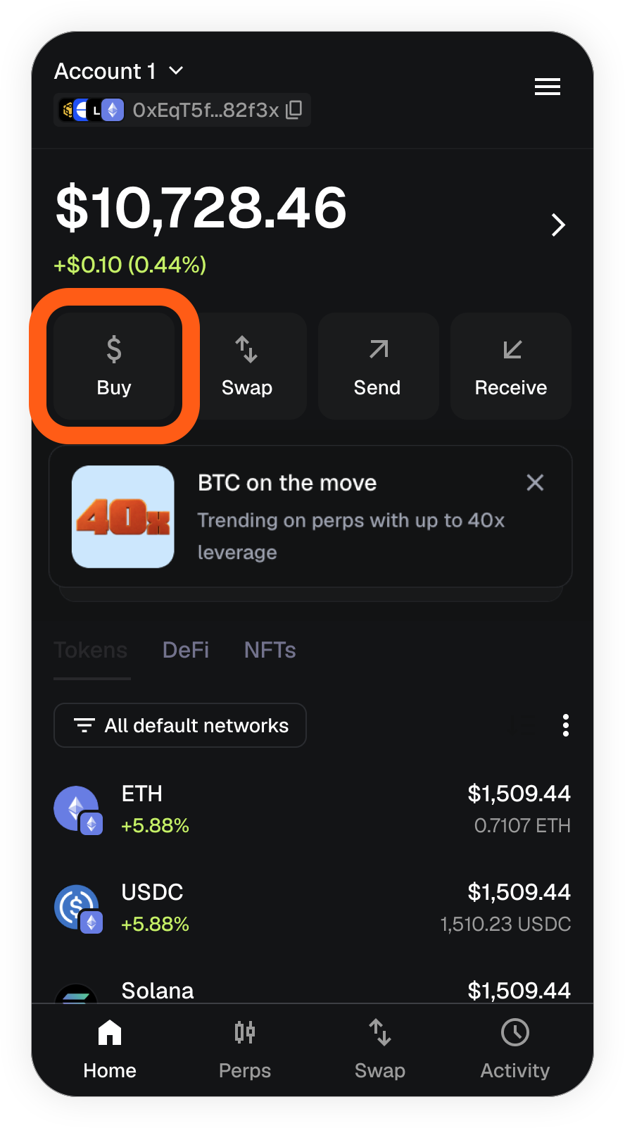 MetaMask Extension home screen buy button