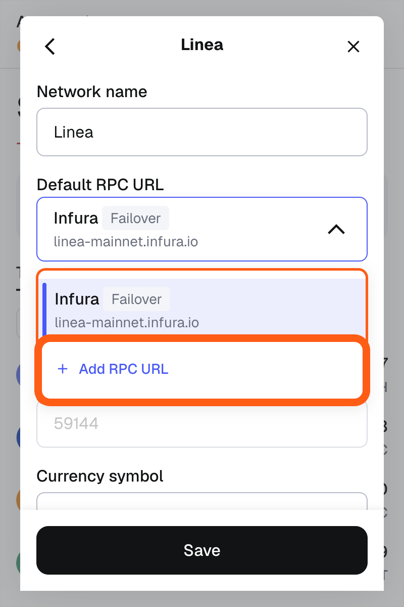 MetaMask extension networks menu edit network add rpc url