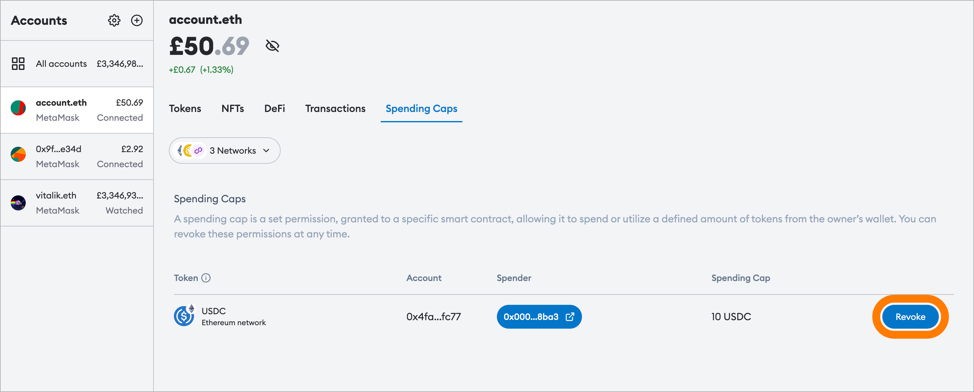 MetaMask Portfolio revoke token allowance
button