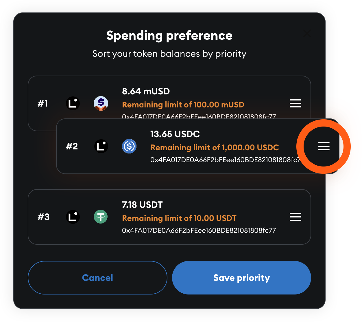 MetaMask Card reorder spend priority