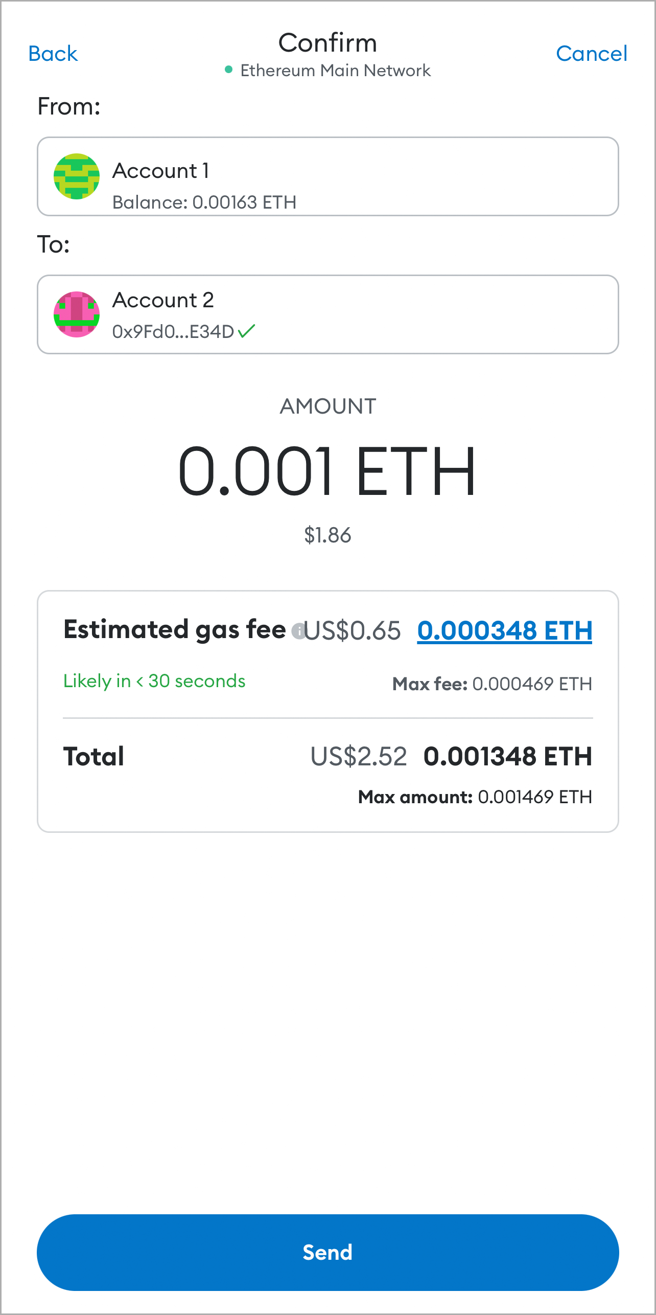 MetaMask send tokens gas fees
mobile
