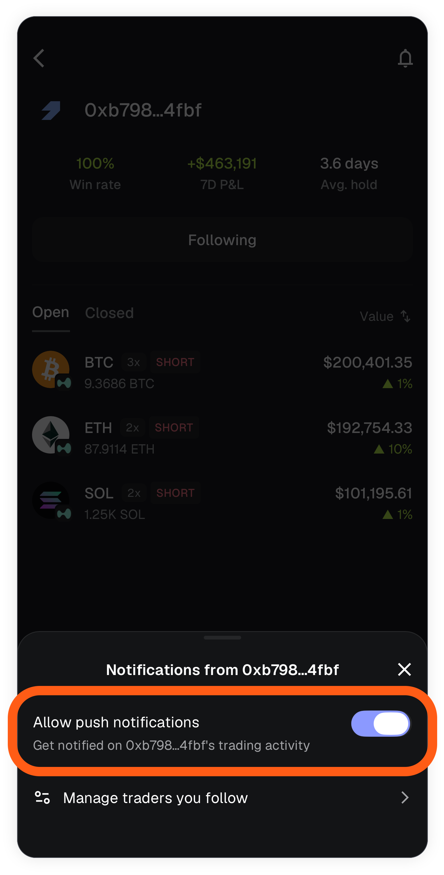MetaMask mobile trader profile allow push notifications
