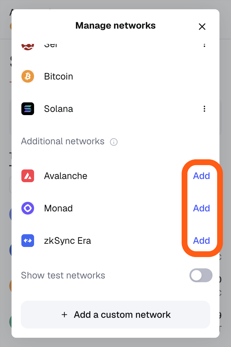 MetaMask extension networks menu add additional network