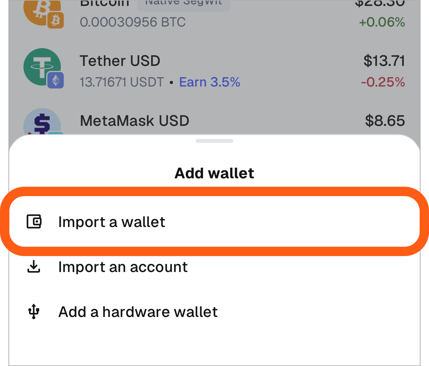 MetaMask mobile add wallet import a wallet