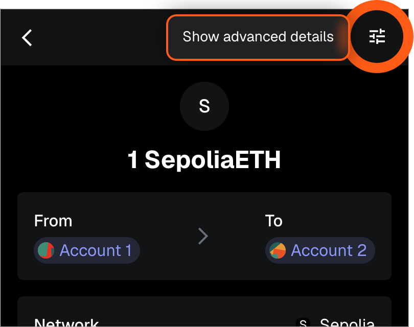 MetaMask extension transaction show advanced details