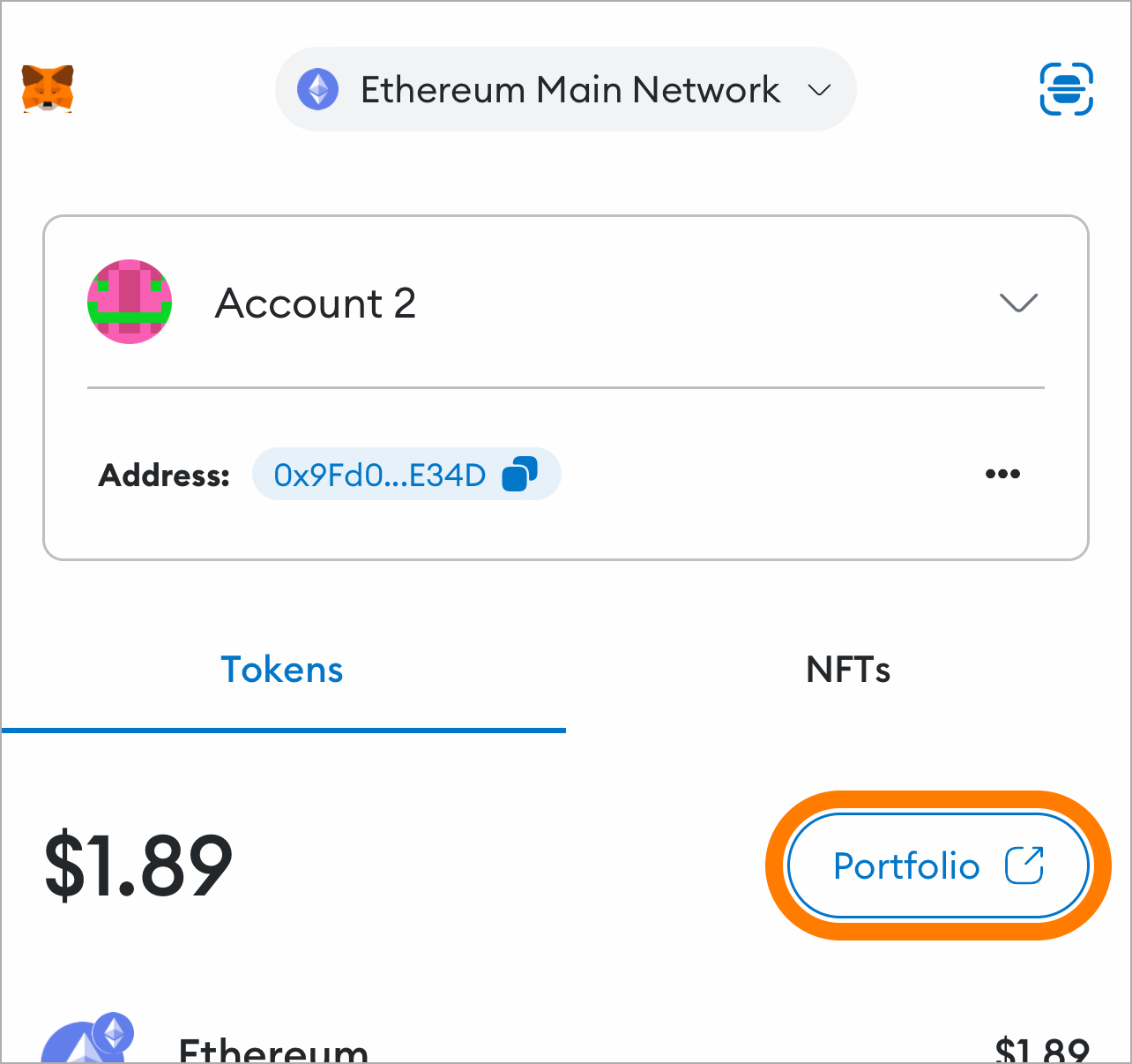 MetaMask Portfolio icon locate
mobile