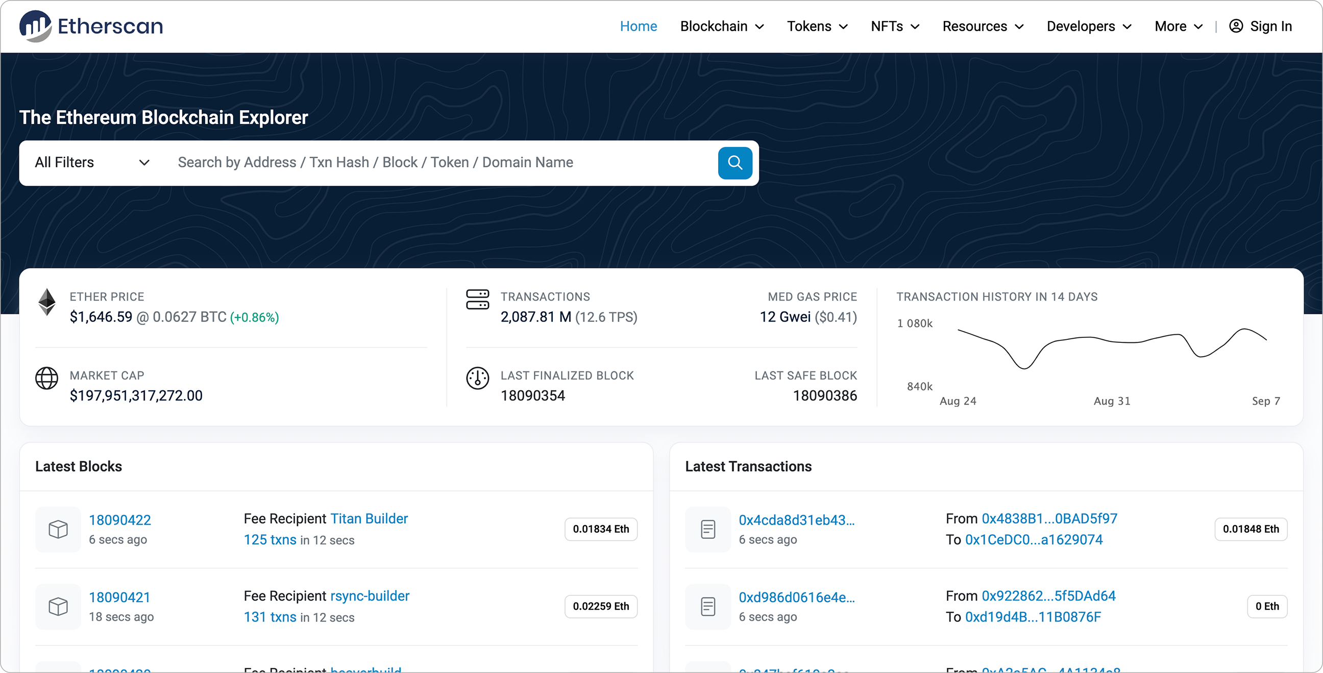 Etherscan landing page